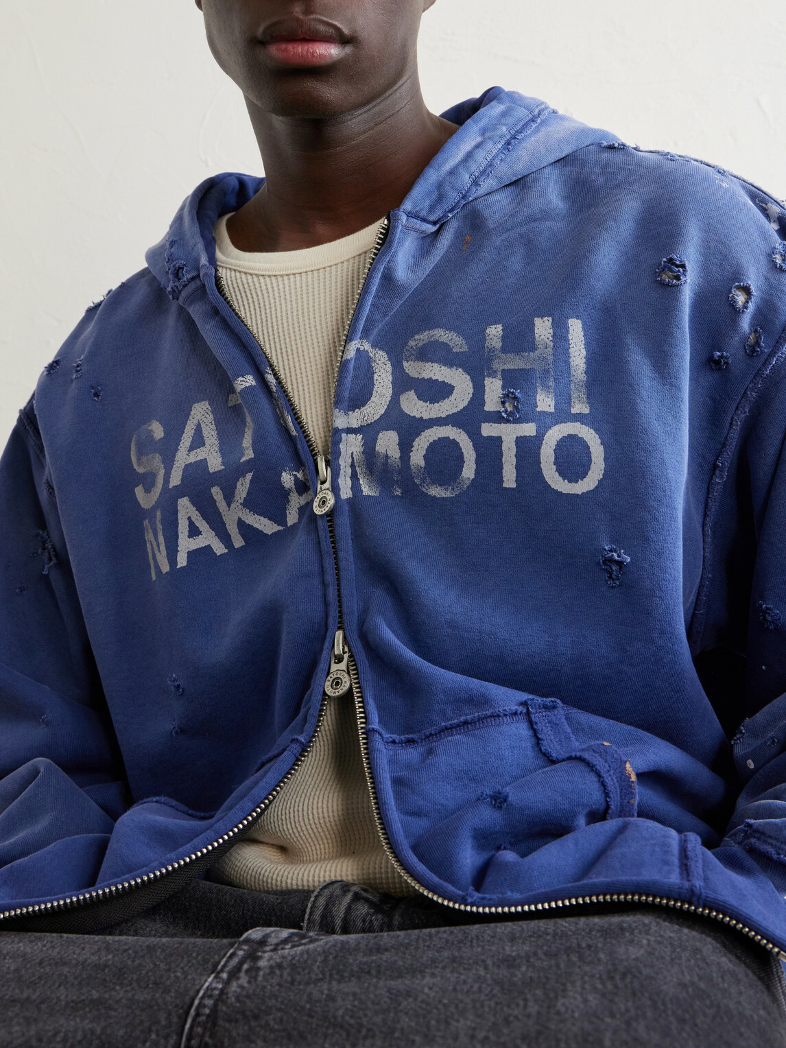 Satoshi Nakamoto - Luke Logo-Printed Cotton-Fleece Zip-Up Hoodie - Blue