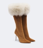 Paris Texas Lidia suede and shearling knee-high boots