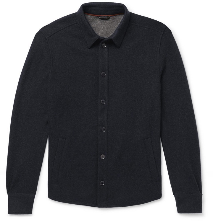 Photo: Loro Piana - Suede-Trimmed Mélange Cashmere-Blend Overshirt - Navy