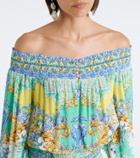 Camilla Printed embellished off-shoulder silk minidress