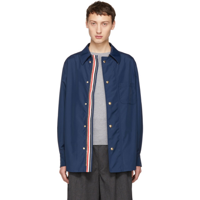 Photo: Thom Browne Navy Tech Zip-Up Overshirt Jacket