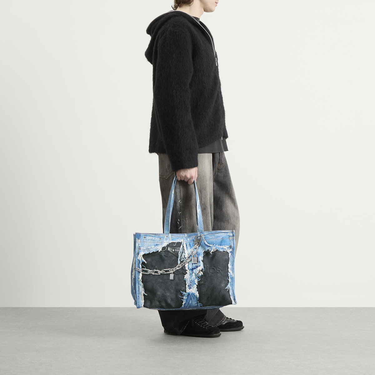 Acne Studios Men's Trompe l’oeil Print Tote Bag in Mid Blue 