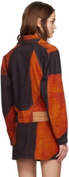 Louisa Ballou Orange & Brown Seamed Denim Jacket