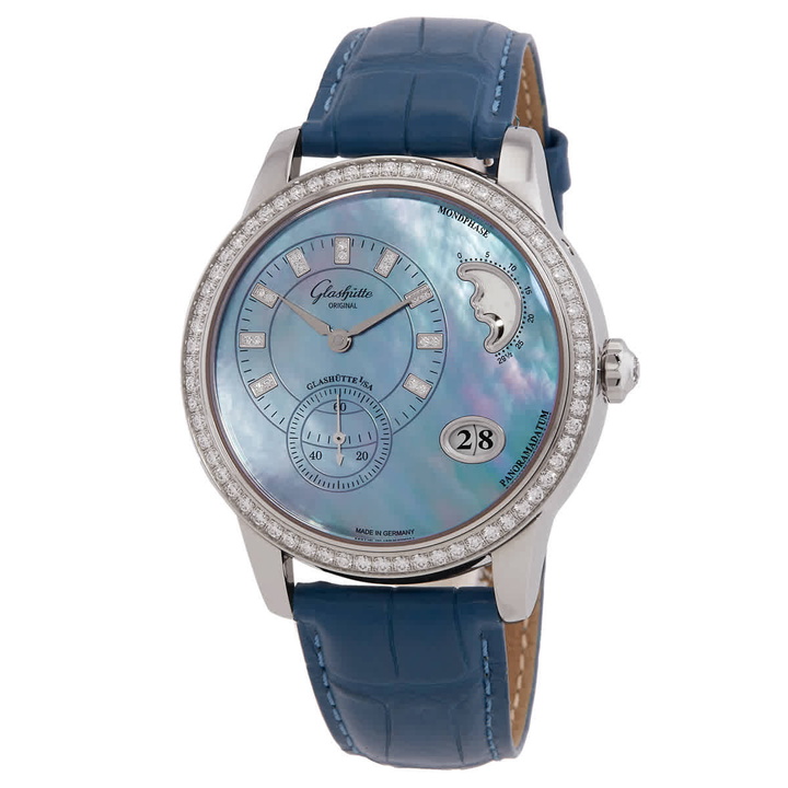 Photo: Glashutte PanoMatic Luna Diamond Blue Mother of Pearl Dial Automatic Ladies Watch 1-90-12-03-12-02