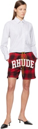 Rhude Red & Black Flannel 'Rhude' Collegiate Court Logo Shorts