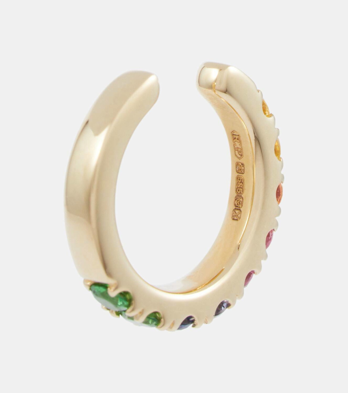 Robinson Pelham Orb Medium 14kt gold single ear cuff with sapphires and tsavorites