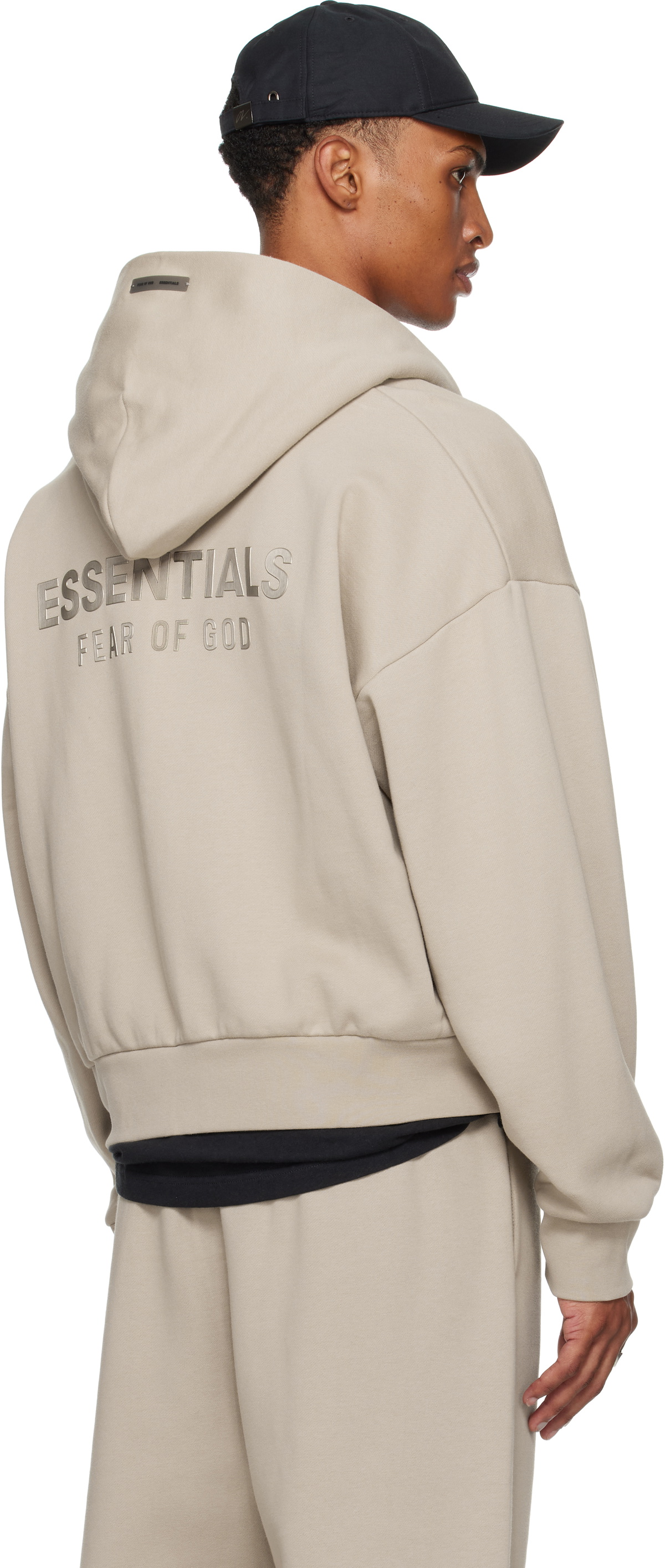 Fear of God ESSENTIALS Taupe Classic Fit Fleece Zip-Up Hoodie