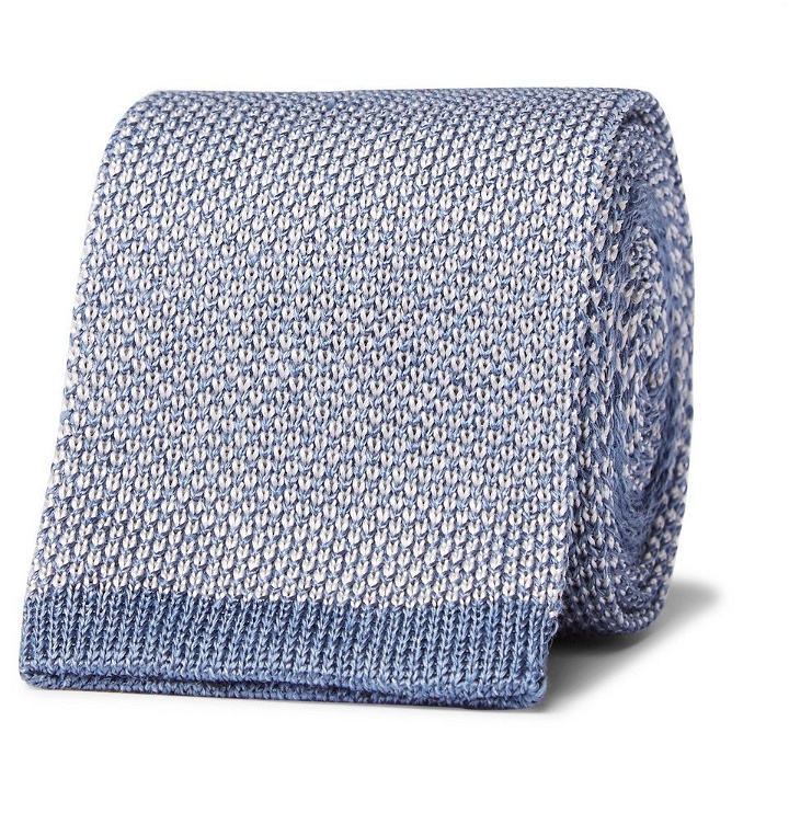Photo: Brioni - 6cm Knitted Silk and Linen-Blend Tie - Men - Blue
