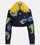 Area - Mohair-trimmed cropped denim jacket