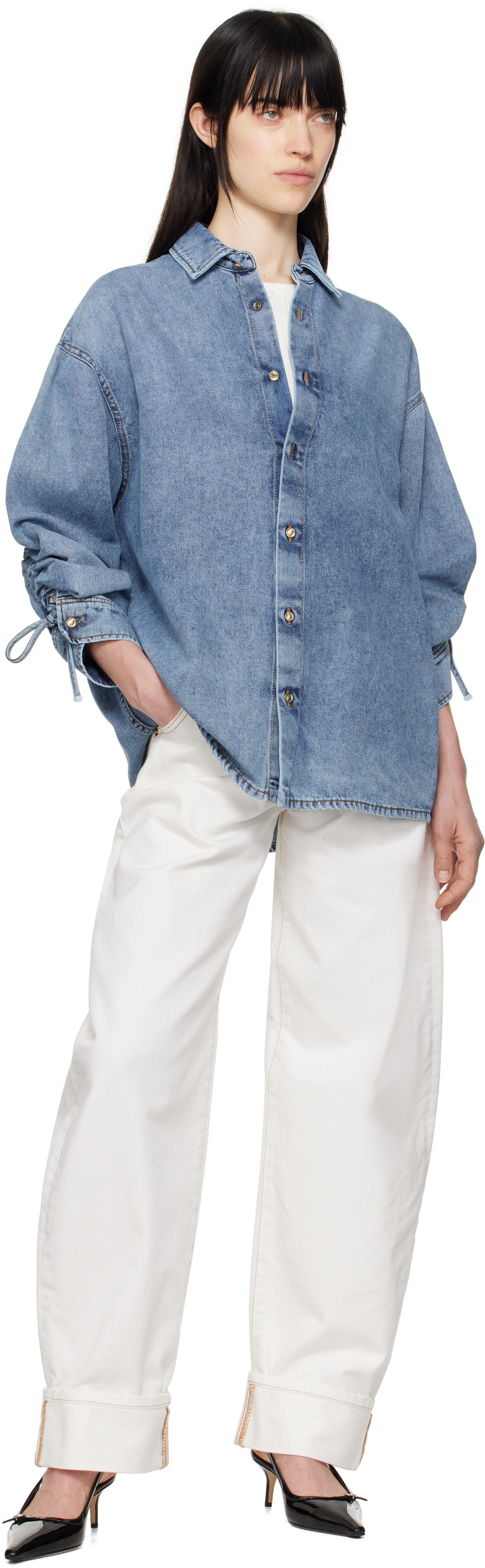 DARKPARK Blue Keanu Tencel Denim Rouche Shirt