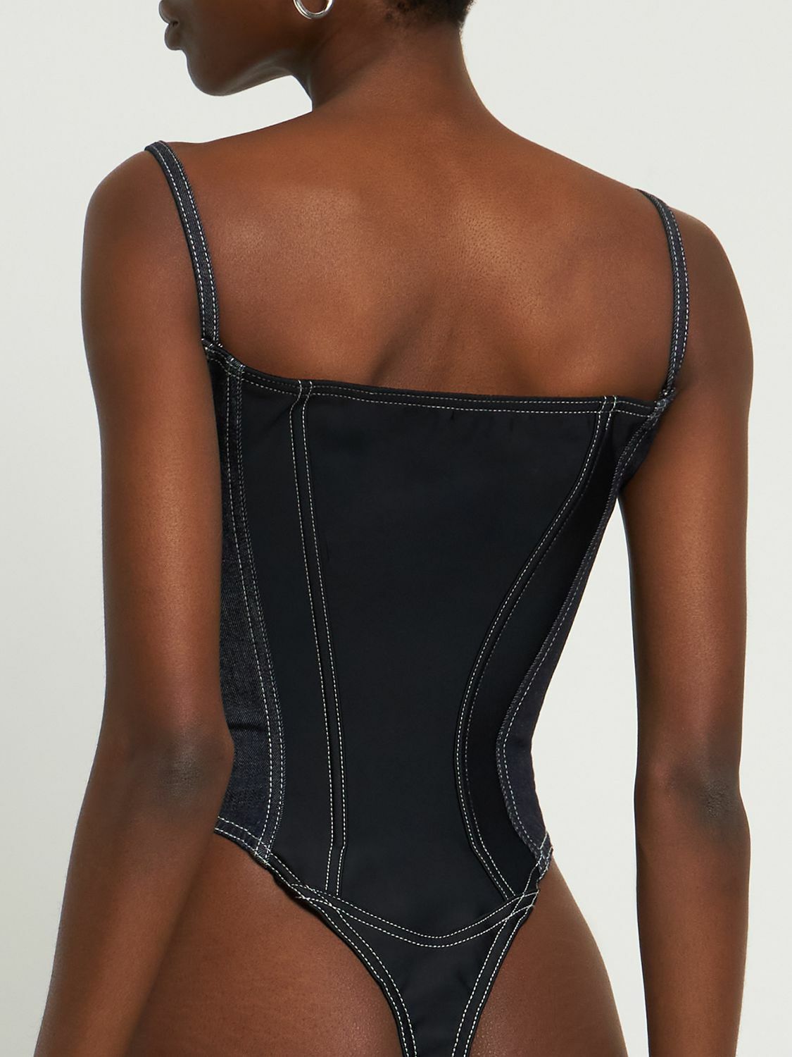 MUGLER - Denim Front Zip Corset Bodysuit
