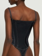 MUGLER - Denim Front Zip Corset Bodysuit