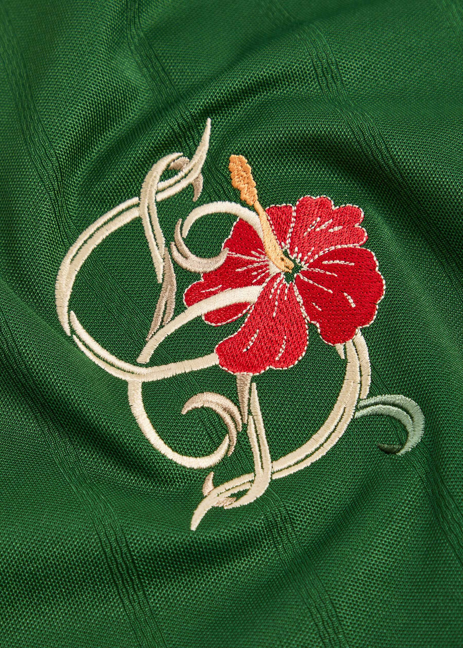 DRÔLE DE Monsieur Polo D Hibiscus Embroidered Jersey Polo Shirt Dark Green