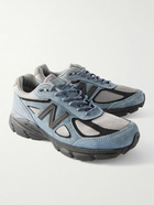 New Balance - 990v4 Leather-Trimmed Suede and Mesh Sneakers - Blue