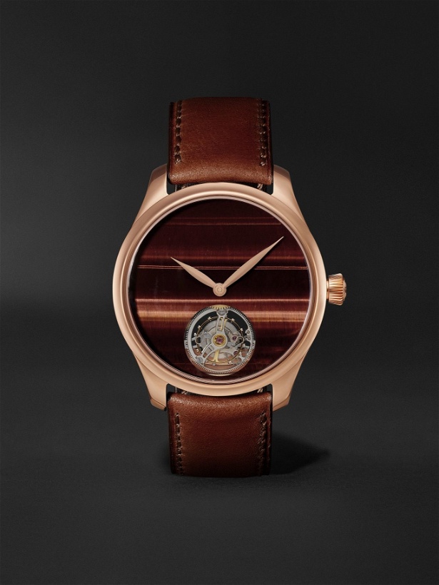 Photo: H. MOSER & CIE. - Endeavour Tourbillion Ox's Eye Automatic 40mm 18-Karat Red Gold and Leather Watch, Ref. No. 1804-0401