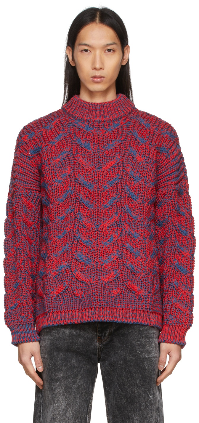 Photo: Serapis Red & Navy Wool Cable Knit Sweater