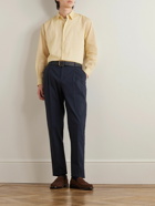 Sunspel - Straight-Leg Pleated Cotton-Blend Seersucker Trousers - Blue