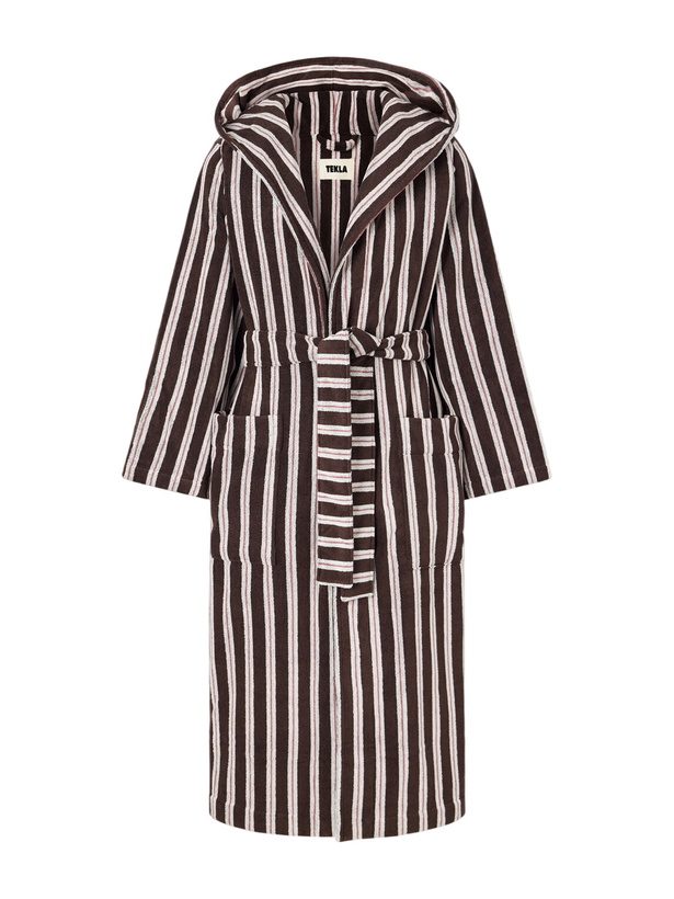 Photo: TEKLA - Hooded Belted Striped Organic Cotton-Terry Robe - Brown