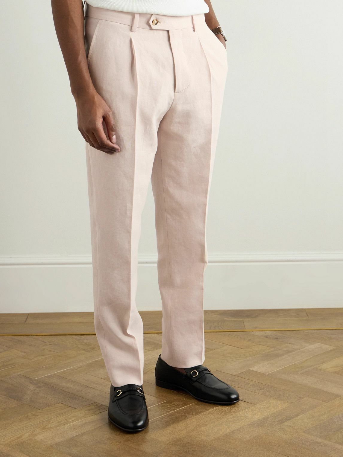 Brunello Cucinelli - Slim-Fit Pleated Linen Suit Trousers - Pink
