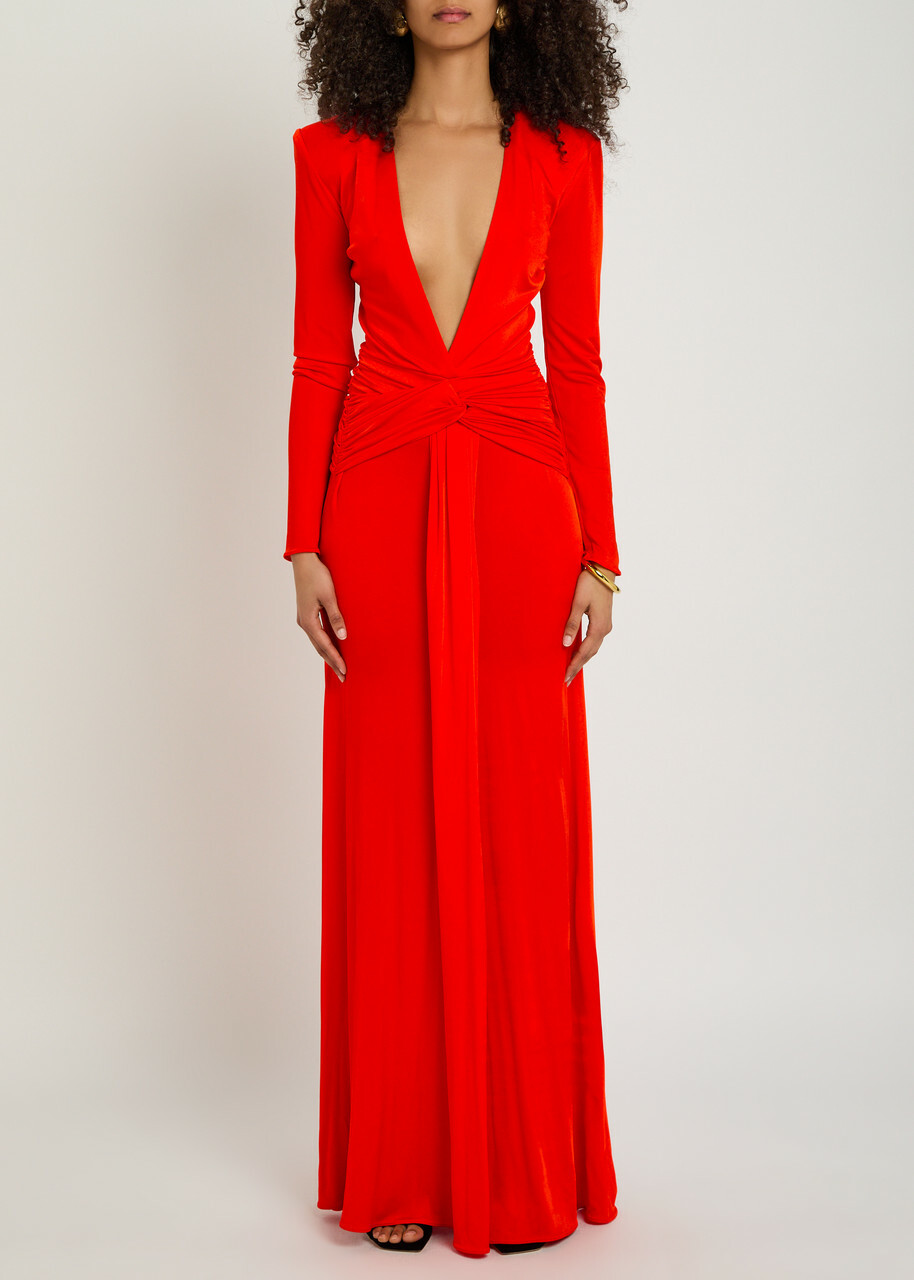 The New Arrivals Ilkyaz Ozel Azure Ruched Stretch-jersey Gown Red