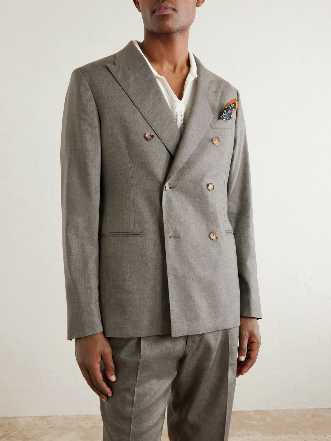 Mr P. - Double-Breasted Wool and Linen-Blend Suit Jacket - Green
