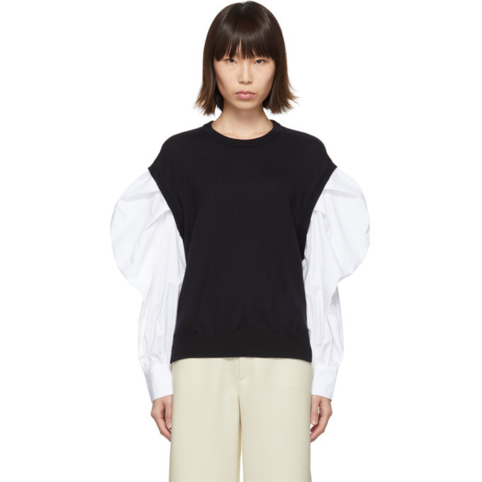 Enfold Navy and White Shirt Sleeve Sweater Enfold