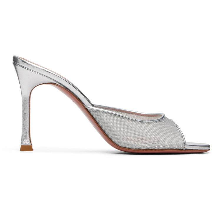 Photo: Amina Muaddi Silver Alexa Slipper 95 Heeled Sandals