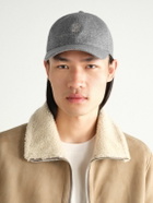 Brunello Cucinelli - Logo-Embroidered Leather-Trimmed Wool-Flannel Baseball Cap - Gray
