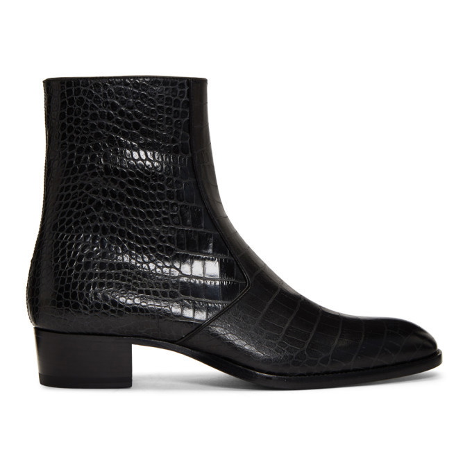 Photo: Saint Laurent Black Croc Wyatt Zip Boots