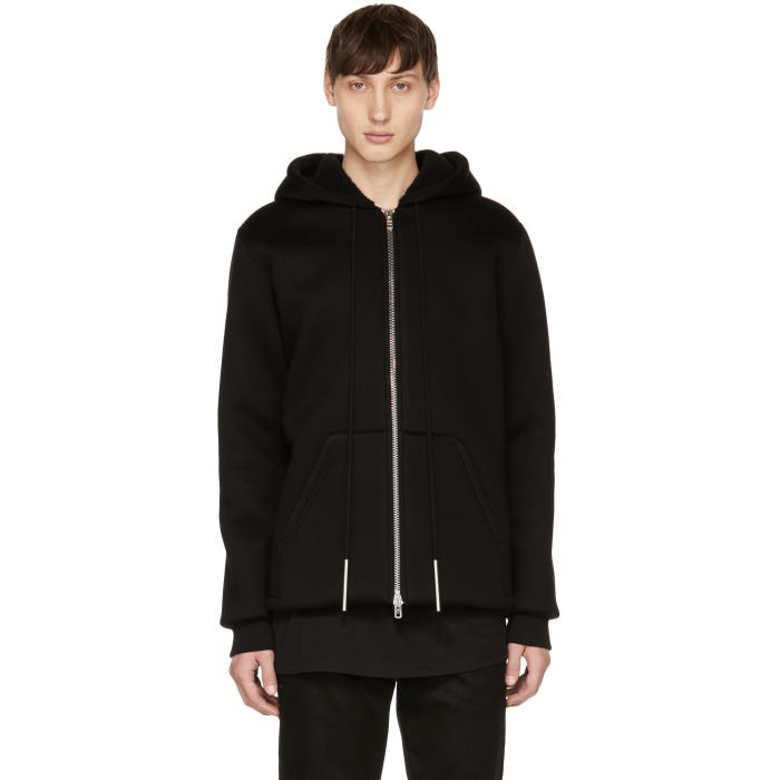 Photo: Givenchy Black Neoprene and Shearling Zip Hoodie