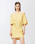 Pinko Poplin Mini Dress With Gathering And Eyelets Rattan Yellow