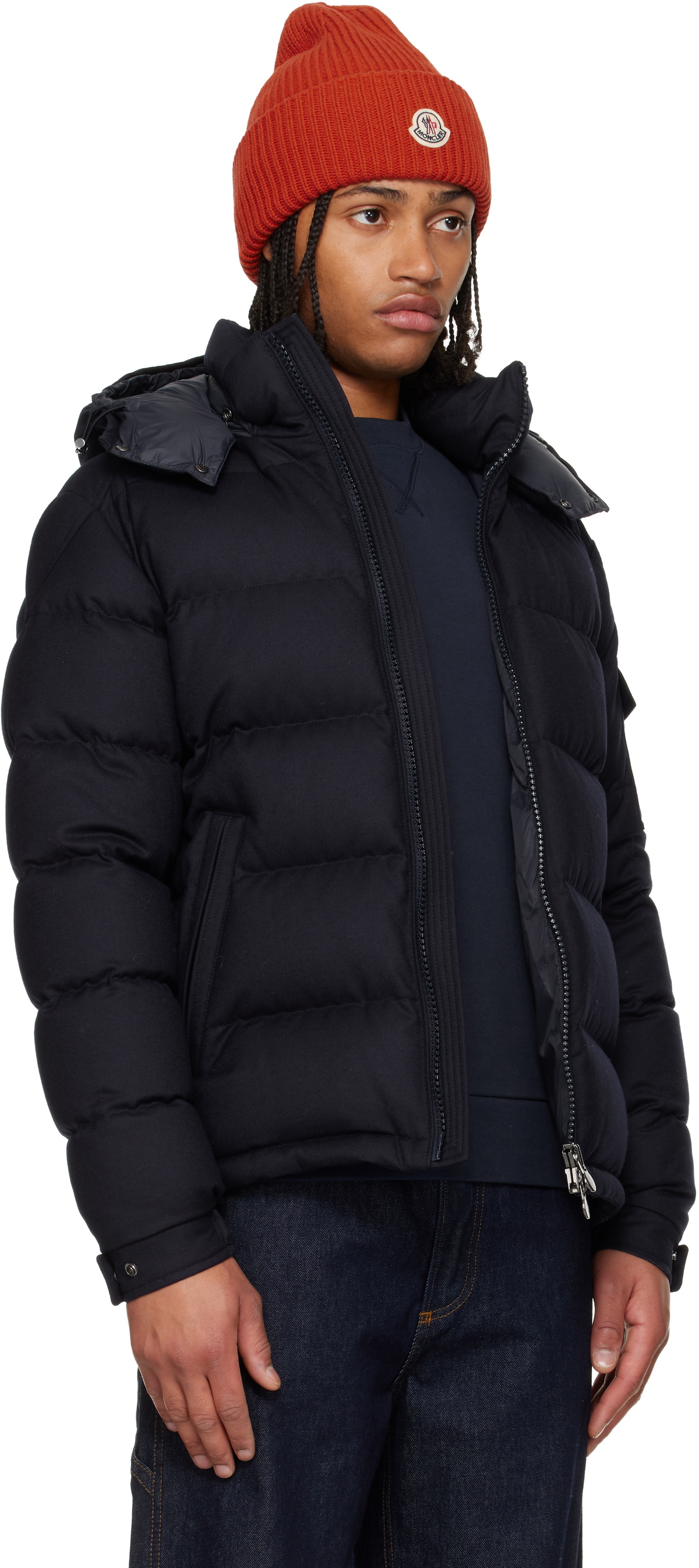 Moncler Navy Montgenevre Hooded Wool Flannel Short Down Jacket Moncler