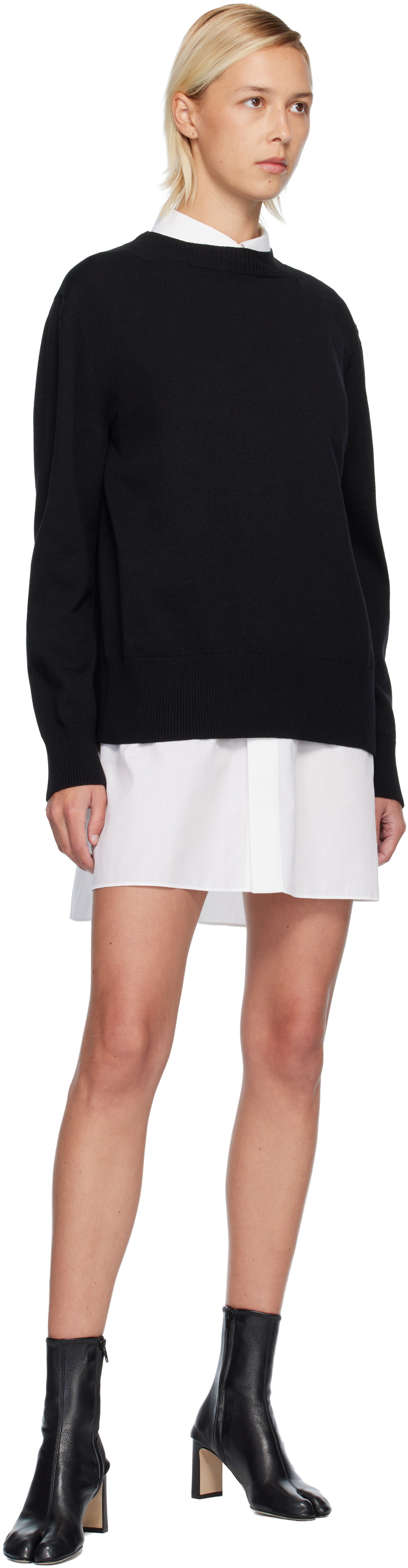 sacai White & Black Poplin & Cotton Knit Minidress