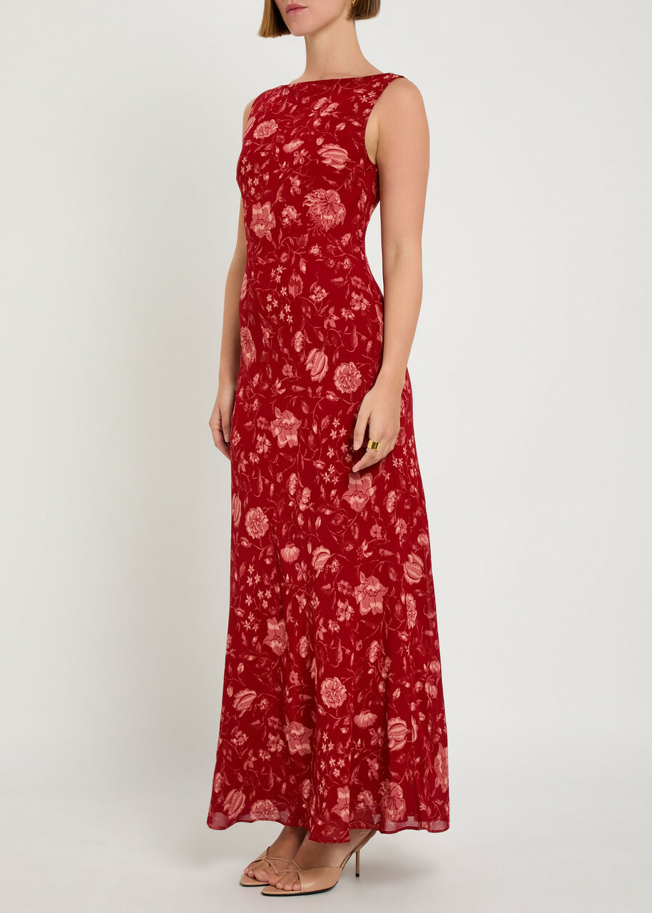 Reformation Prescott Floral-print Chiffon Maxi Dress Red