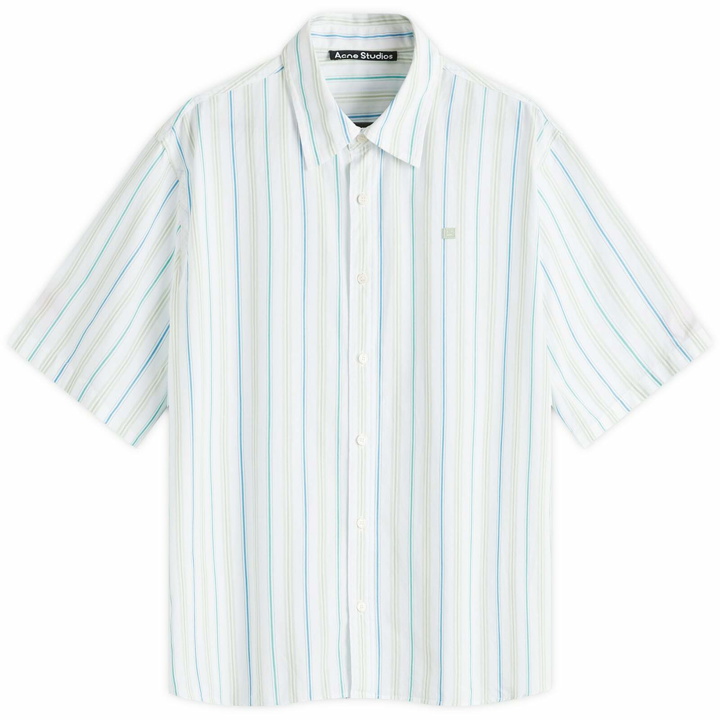 Photo: Acne Studios Men's Sarlie Face Short Sleeve Stripe Shirt in Blue/Green