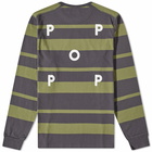 Pop Trading Company Men's Long Sleeve Broad Stripe Logo T-Shirt in Olivine