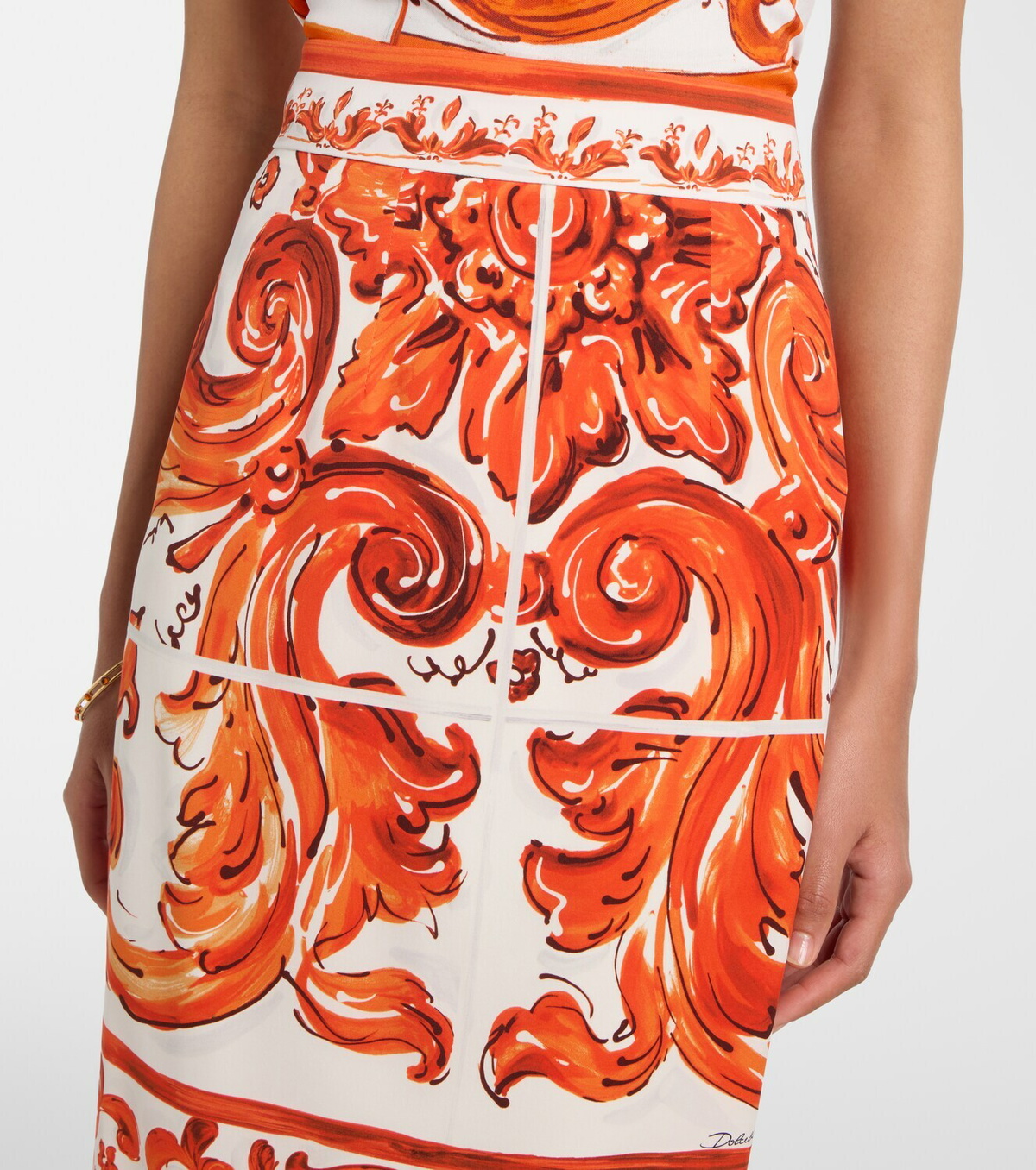 Dolce&Gabbana Majolica silk-blend charmeuse pencil skirt