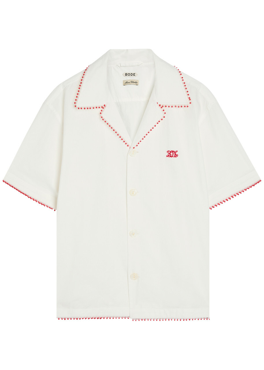 Bode Redbud Logo-embroidered Cotton-poplin Shirt White