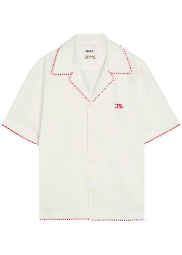 Photo: Bode Redbud Logo-embroidered Cotton-poplin Shirt White