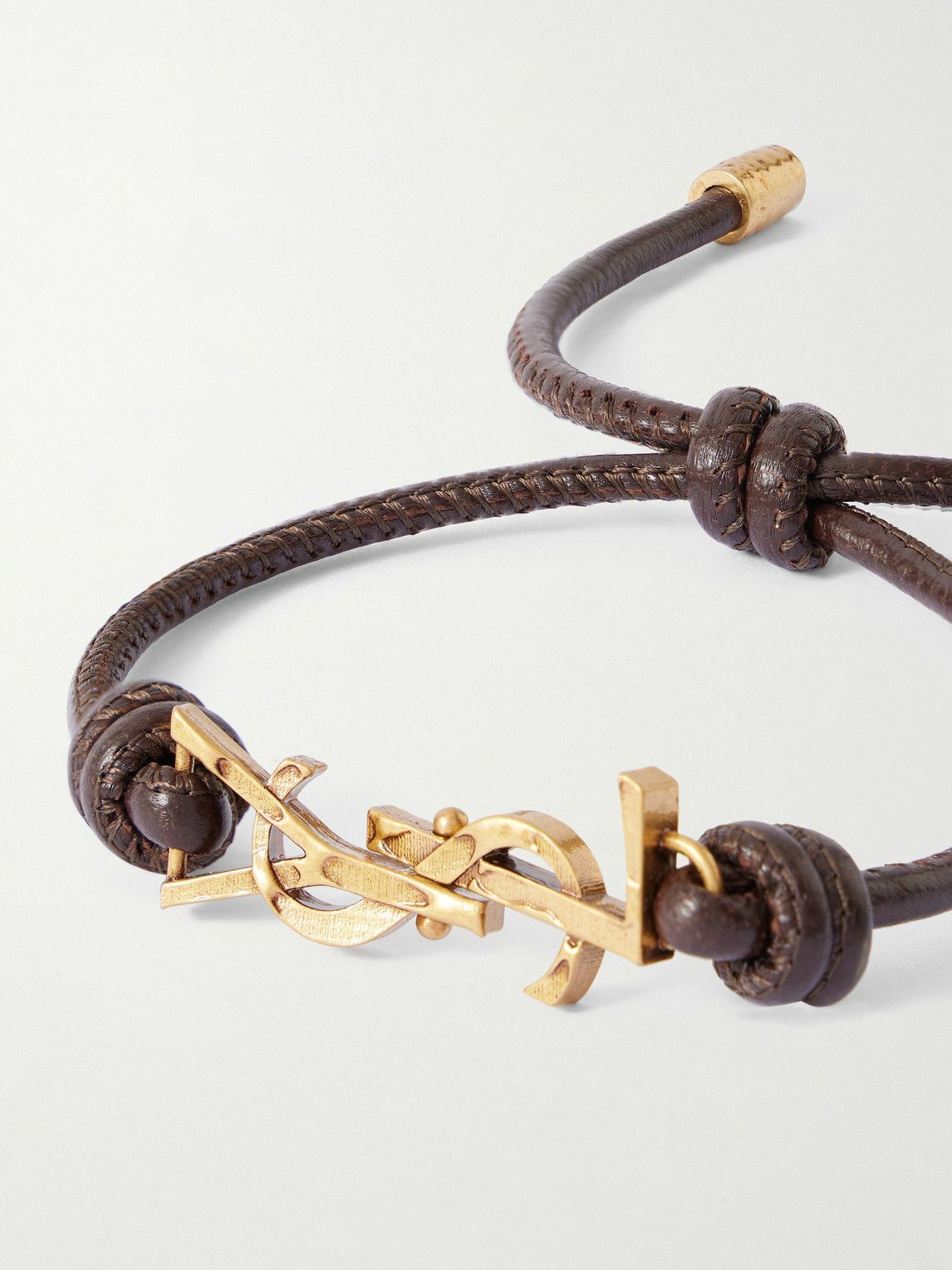 SAINT LAURENT - Gold-Tone and Leather Bracelet - Brown