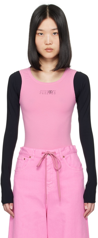 Photo: MM6 Maison Margiela Pink & Black Paneled Long Sleeve T-Shirt