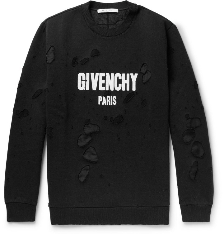 Photo: Givenchy - Cuban-Fit Distressed Printed Cotton-Jersey Sweatshirt - Men - Black