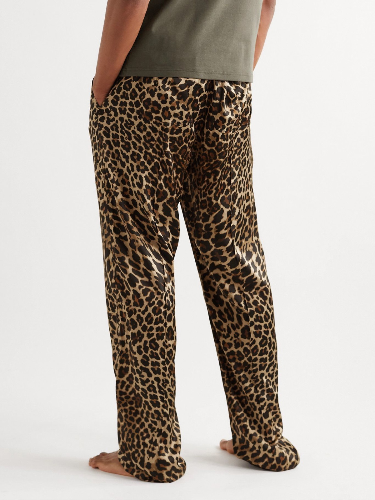 TOM FORD Velvet-trimmed leopard-print stretch-silk satin pants
