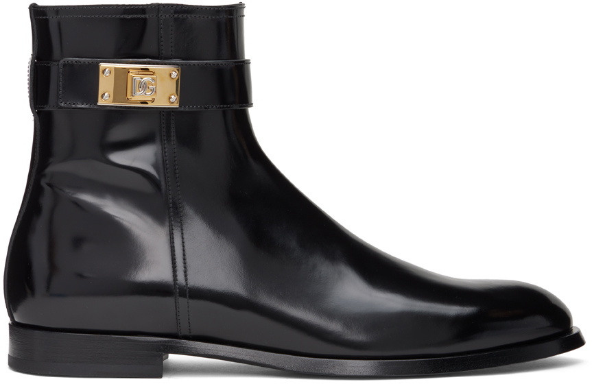Dolce & Gabbana Black Leather Mid Calf Biker Boots Shoes