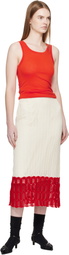 Jil Sander Off-White & Red Bicolor Lace Midi Skirt