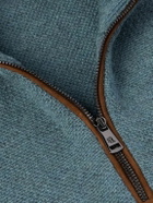 Ralph Lauren Purple label - Suede-Trimmed Cashmere Half-Zip Sweater - Blue