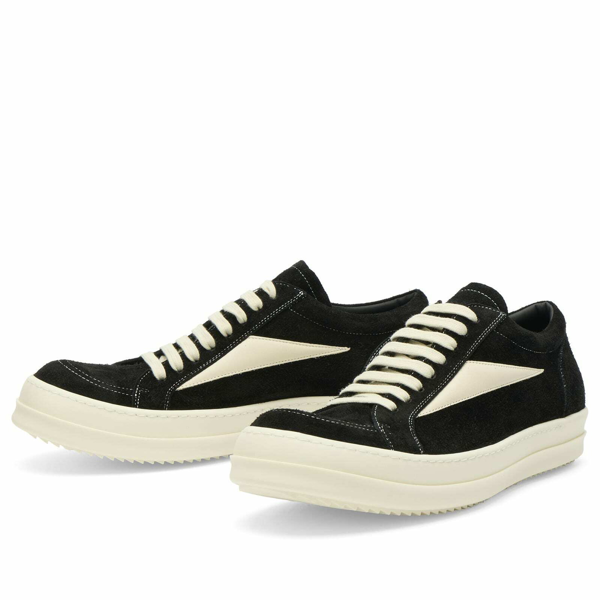 Rick Owens Men's Suede Vintage Sneaks in Black/Milk/Milk