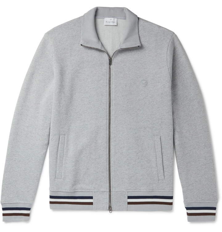 Photo: Kingsman - Striped Mélange Fleece-Back Cotton and Cashmere-Blend Zip-Up Sweatshirt - Gray