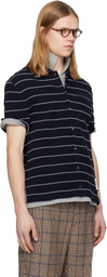 Thom Browne Navy Textured Stripe Short Sleeve Shirt