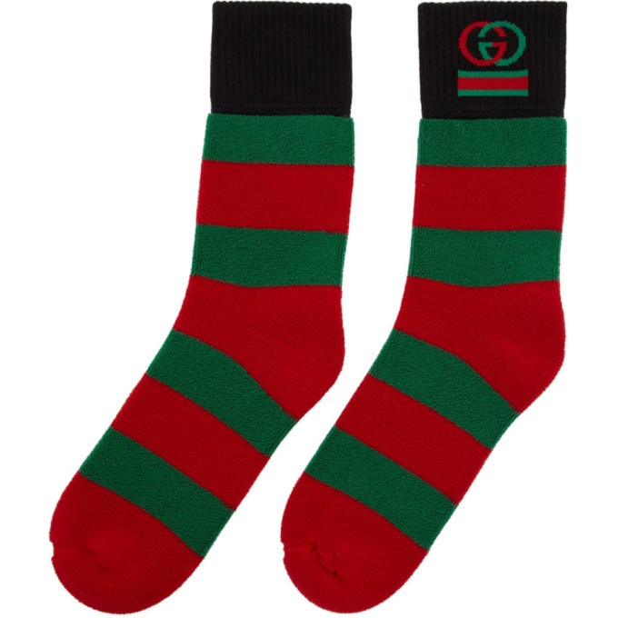 Gucci Red and Green Interlocking G Striped Socks Gucci